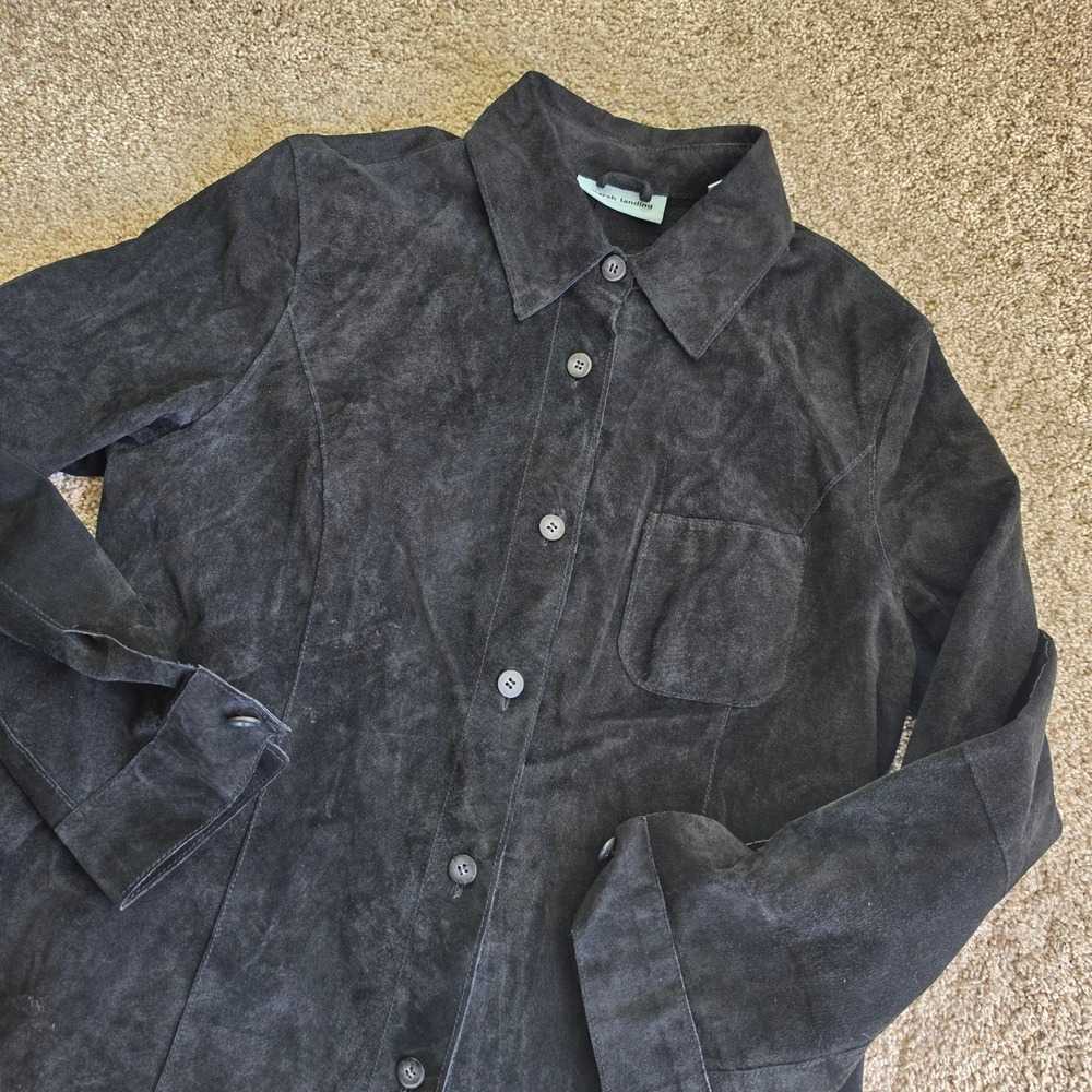 VINTAGE Marsh Landing Leather Suede Jacket Womens Small Black Button Up Edgy